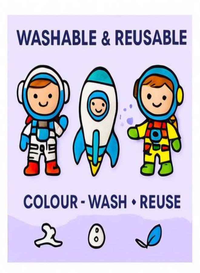 FUN FRY Reusable Coloring Kit for Kids - 12 Sketch Pens | Wipe & Reuse Colouring Sheets | Educational Activity Kit for Age 3-8 | Travel Friendly Learning Toy | Birthday Return Gift for Kids (Space) - Image 3
